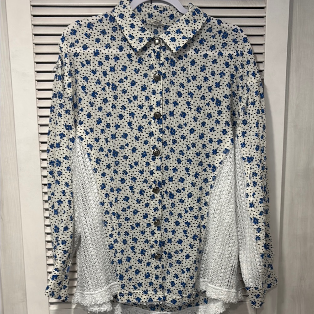 Floral Button-Up Shirt with Textured Panels